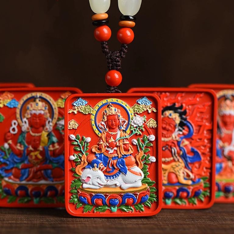 Cinnabar Blessing, Buddha's Shadow Follows, Containing Cinnabar Thangka Eight Guardian Buddha Pendant