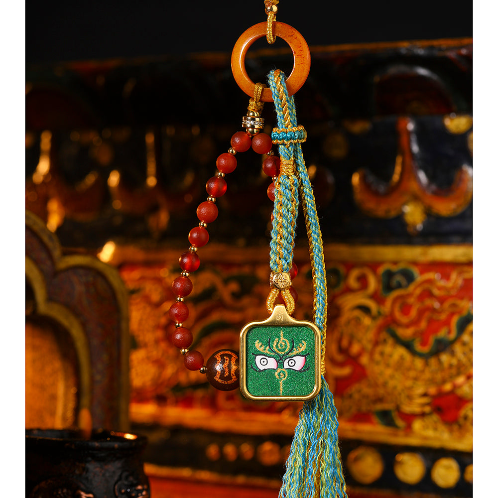 Green Fortune, Blessing and Health, Coarse Mineral Sand Green Fortune Buddha's Eye Pendant