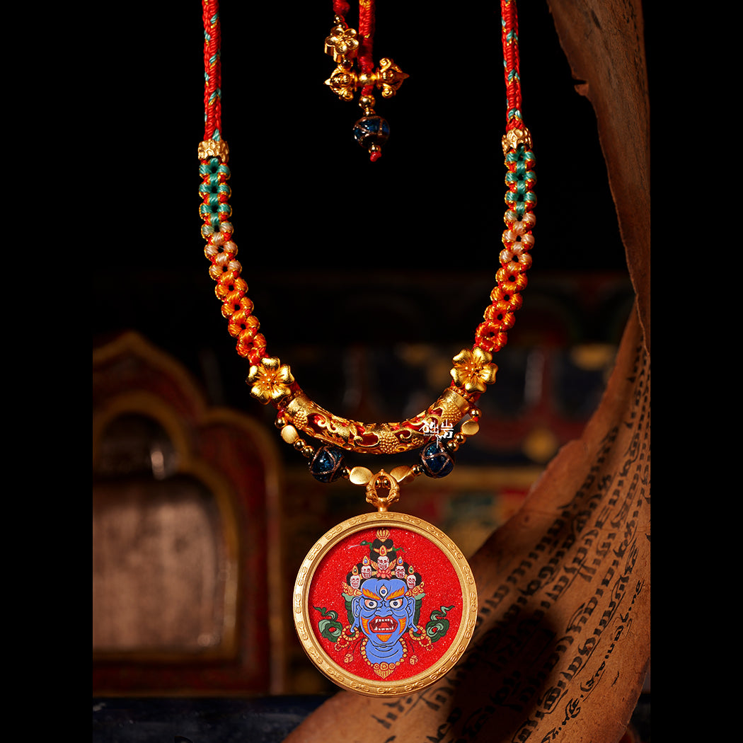 Coarse mineral sand contains blessings, auspicious heavenly mother pure hand-painted thangka pendant