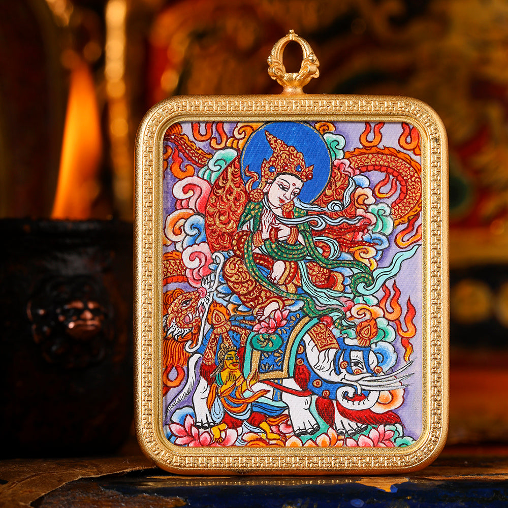 Blessings and Wishes, Colorful Tang Royal Dragon Pratyekabuddha Hand-painted Thangka Pendant