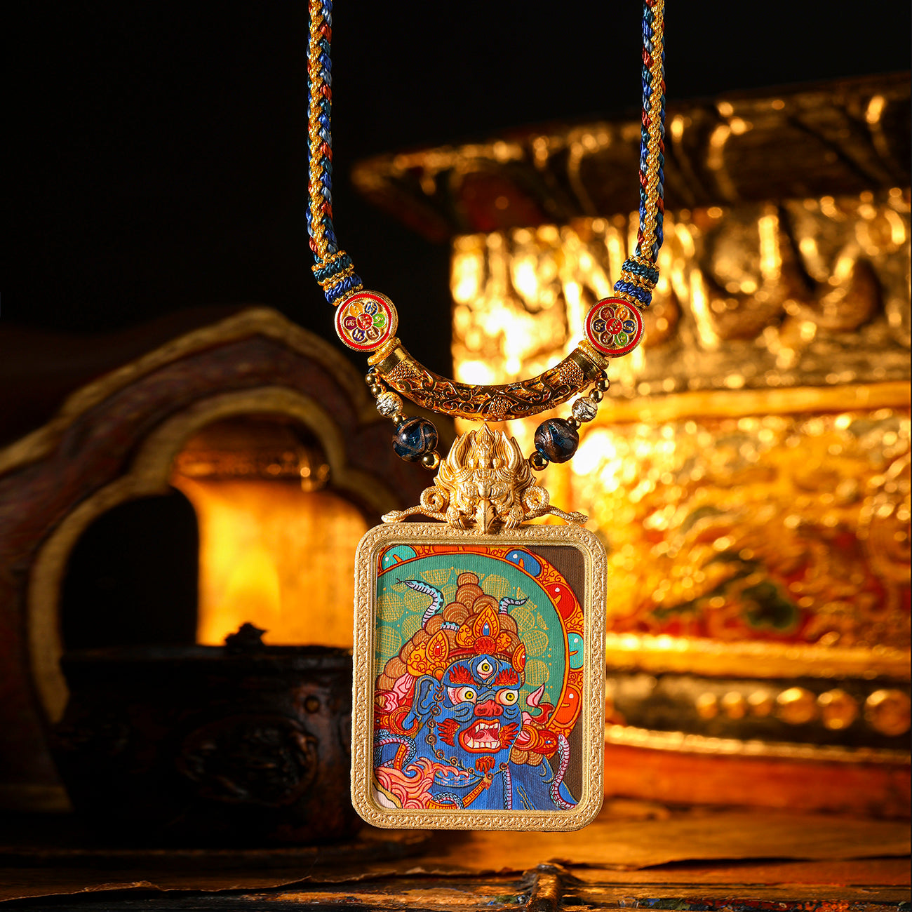Black God of Wealth Protector, attracting wealth and removing obstacles, handmade thangka pendant, good luck and body protection