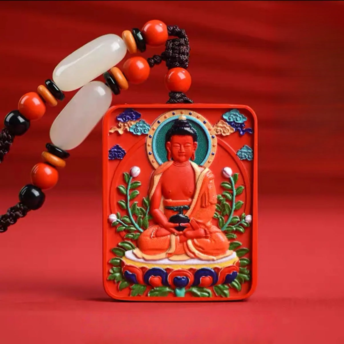 Cinnabar Blessing, Buddha's Shadow Follows, Containing Cinnabar Thangka Eight Guardian Buddha Pendant