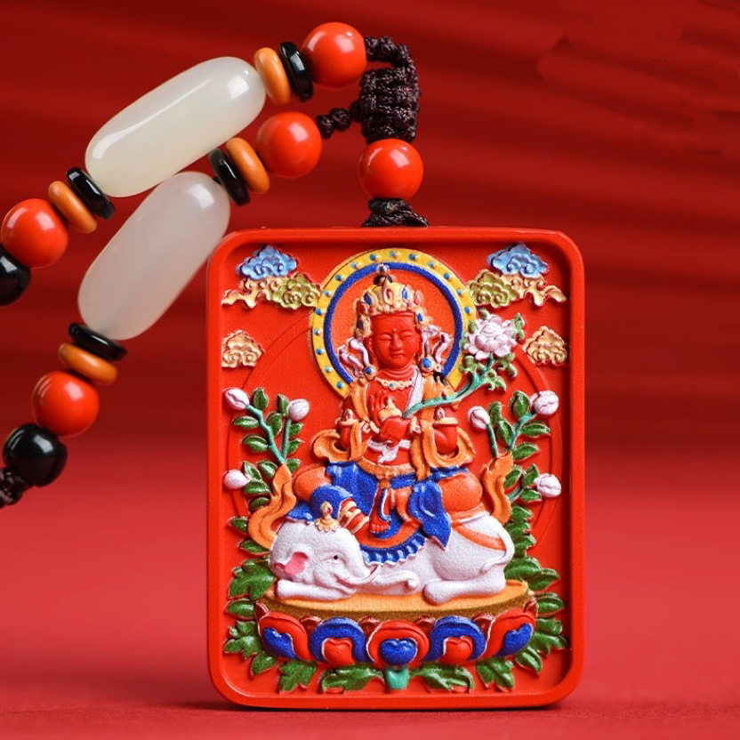 Cinnabar Blessing, Buddha's Shadow Follows, Containing Cinnabar Thangka Eight Guardian Buddha Pendant