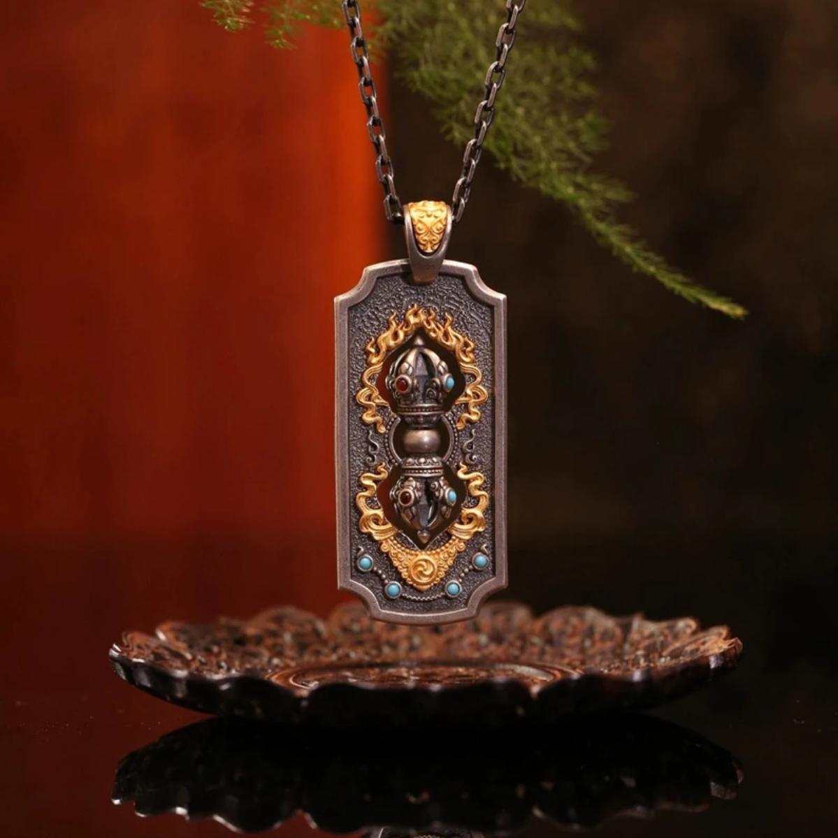 Exorcism, Auspiciousness and Peace 925 Silver Rotatable Vajra Pestle Necklace Pendant