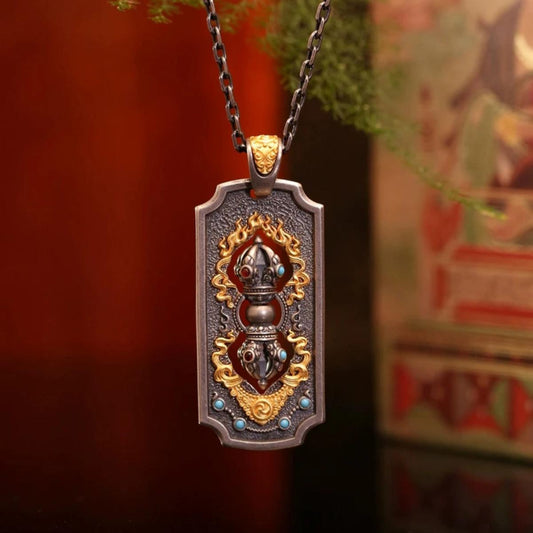 Exorcism, Auspiciousness and Peace 925 Silver Rotatable Vajra Pestle Necklace Pendant