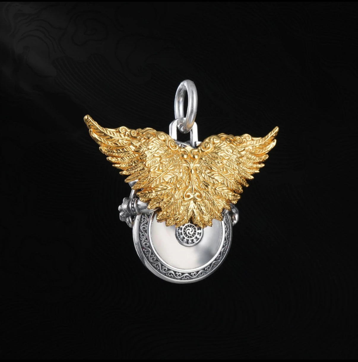 Ward off evil, good luck 925 silver gold winged roc bird inlaid plate bead necklace pendant