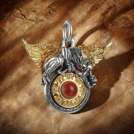 Ward off evil, good luck 925 silver gold winged roc bird inlaid plate bead necklace pendant