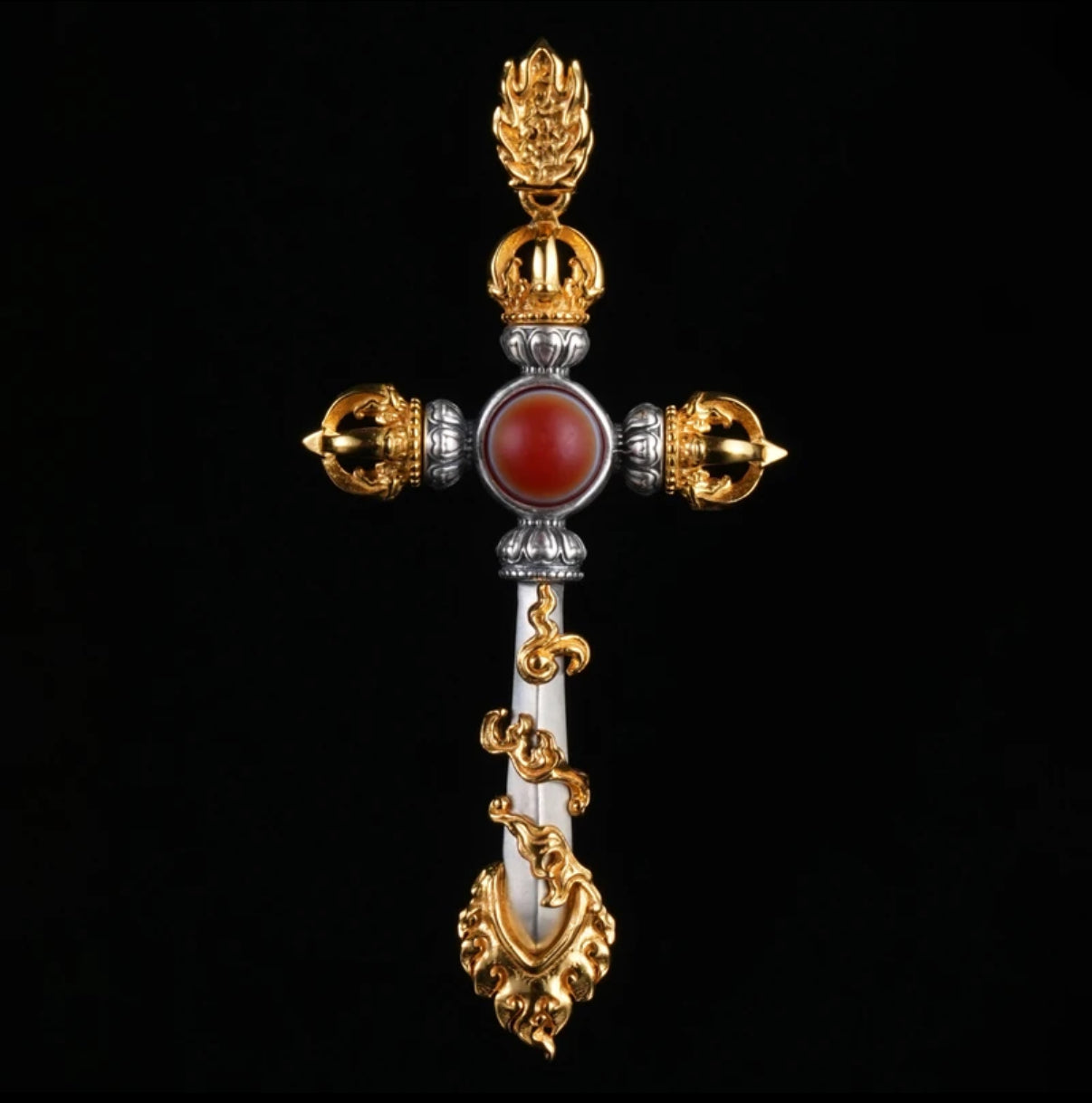 Ward off evil spirits, career success 925 Silver Wisdom Sword Inlaid Plate Bead Necklace Pendant