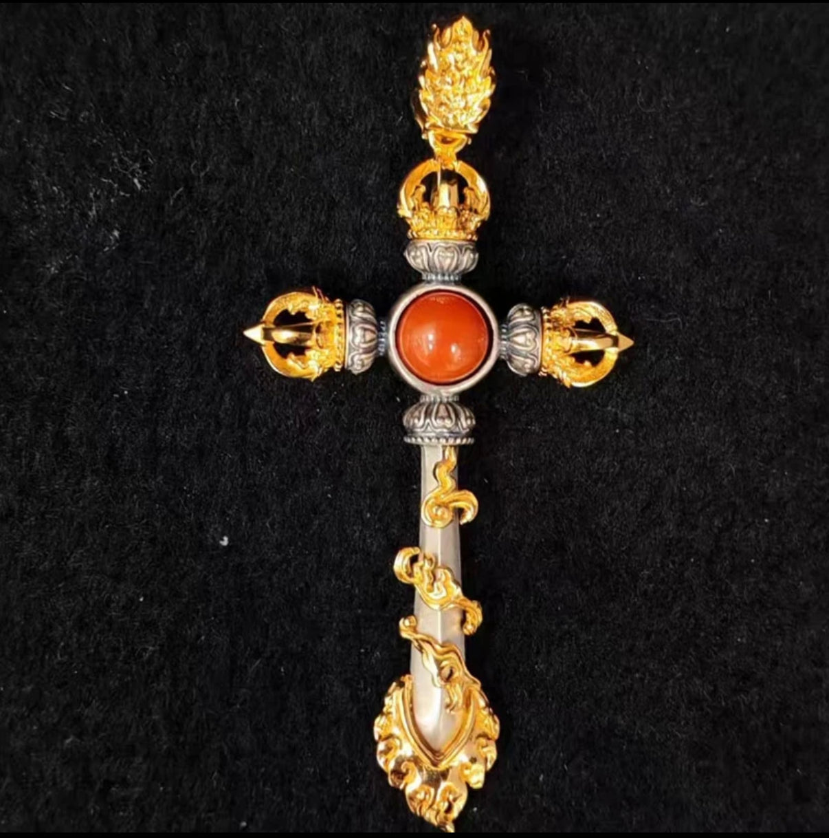 Ward off evil spirits, career success 925 Silver Wisdom Sword Inlaid Plate Bead Necklace Pendant