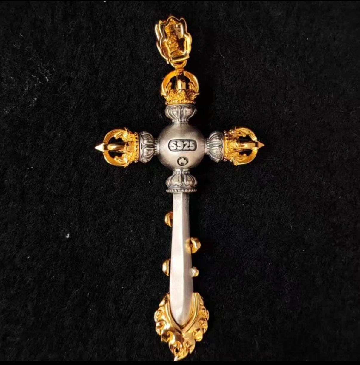 Ward off evil spirits, career success 925 Silver Wisdom Sword Inlaid Plate Bead Necklace Pendant