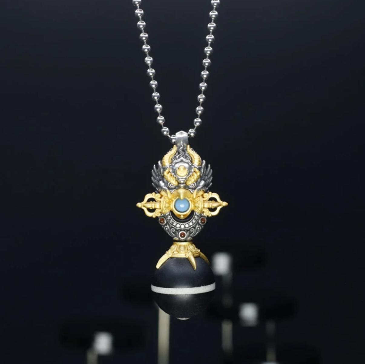 Auspicious peace, great prospects 925 silver roc goldfinch bird plate bead necklace pendant