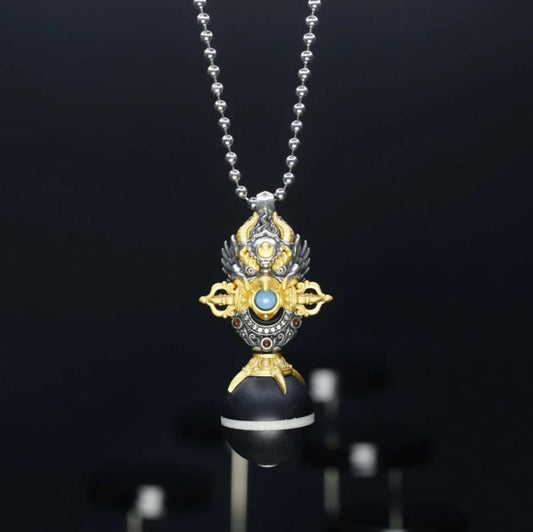 Auspicious peace, great prospects 925 silver roc goldfinch bird plate bead necklace pendant