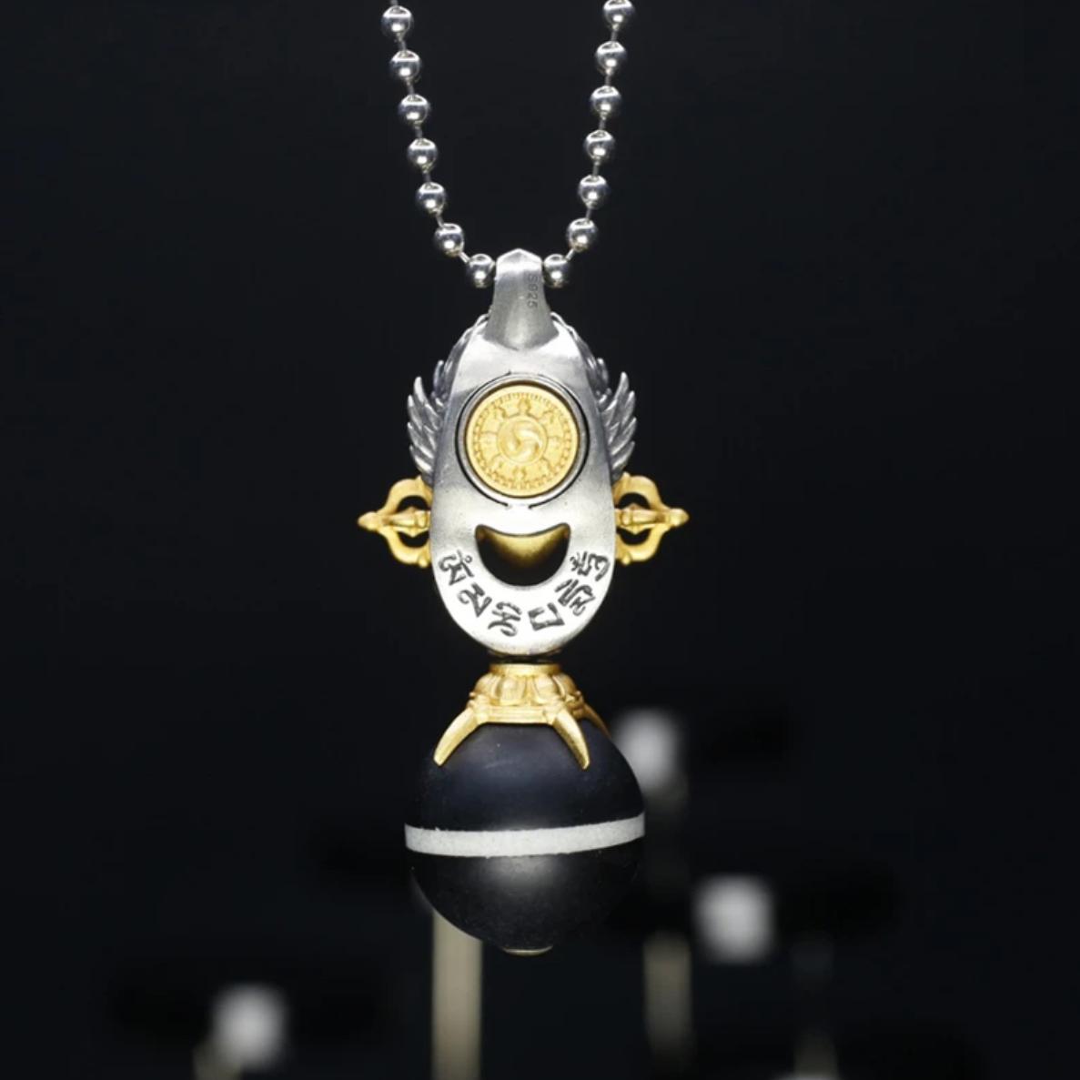 Auspicious peace, great prospects 925 silver roc goldfinch bird plate bead necklace pendant