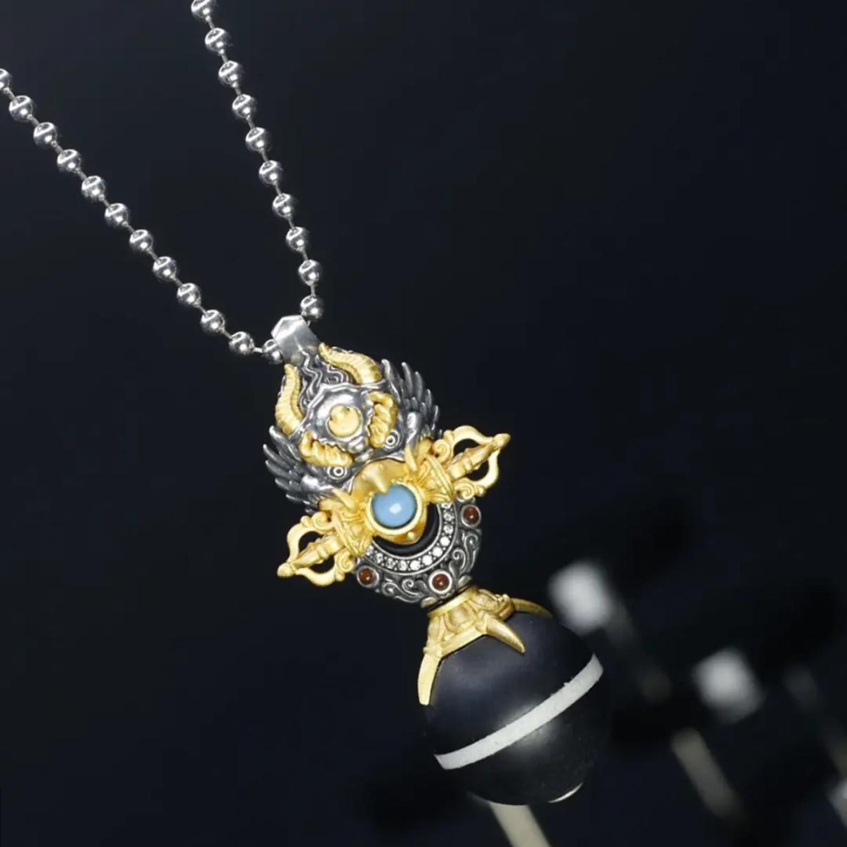 Auspicious peace, great prospects 925 silver roc goldfinch bird plate bead necklace pendant