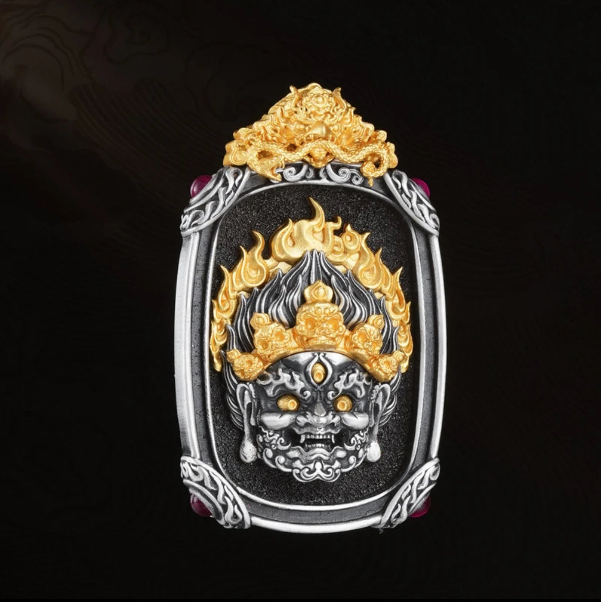 Mahakala Sterling Silver Pendant - Banish Misfortune, Summon Wealth & Blessings