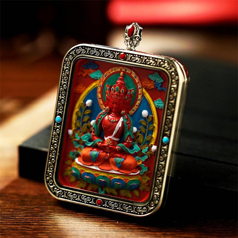 Wisdom and Virtue, Bodhisattva's Blessing, with Cinnabar Cinnabar Tangka Pushyun Manjushri Bodhisattva Lifelong Buddha Pendant