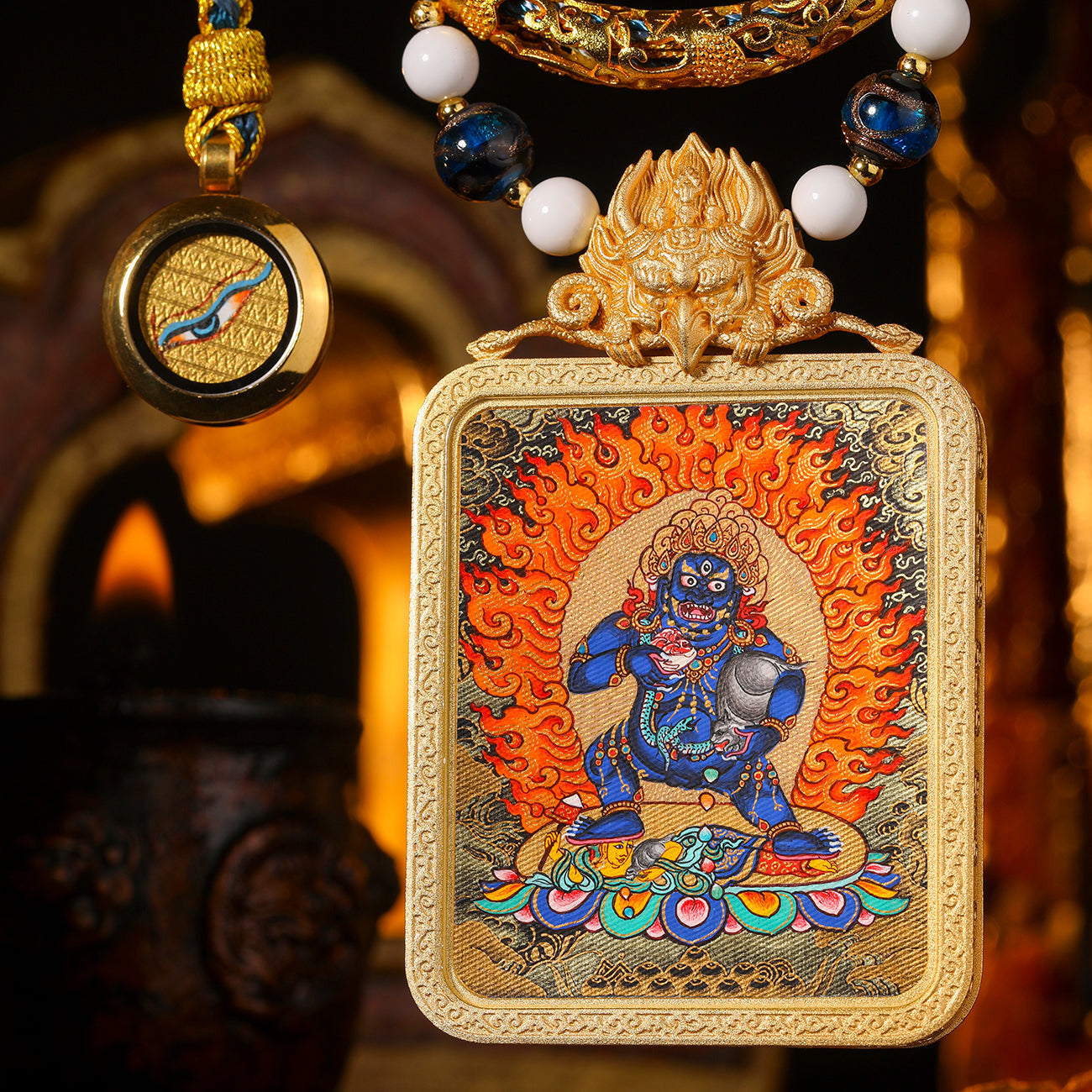 Black Cai Blessing, Partial Cai Prosperity, Black God of Wealth Thangka Pendant from Rekong