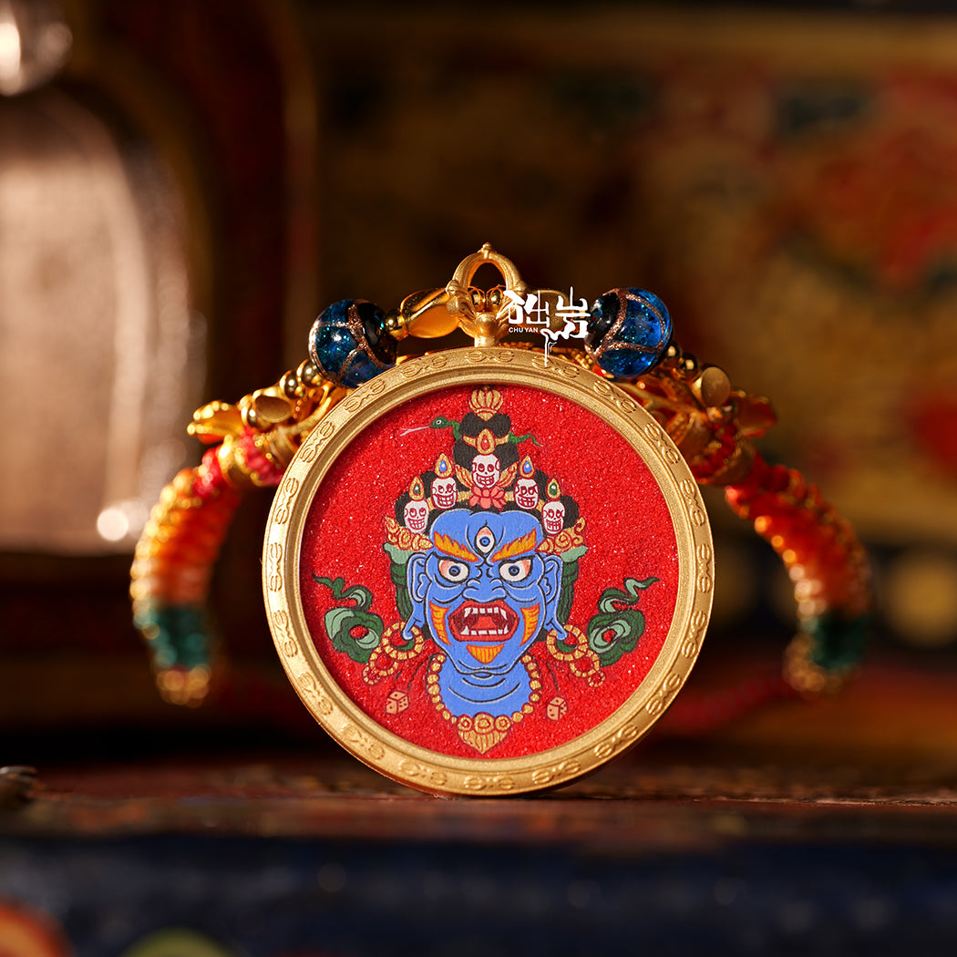 Coarse mineral sand contains blessings, auspicious heavenly mother pure hand-painted thangka pendant