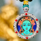 Green Tara Protector, Blessing and Health, Green Tara Hand-painted Thangka Pendant