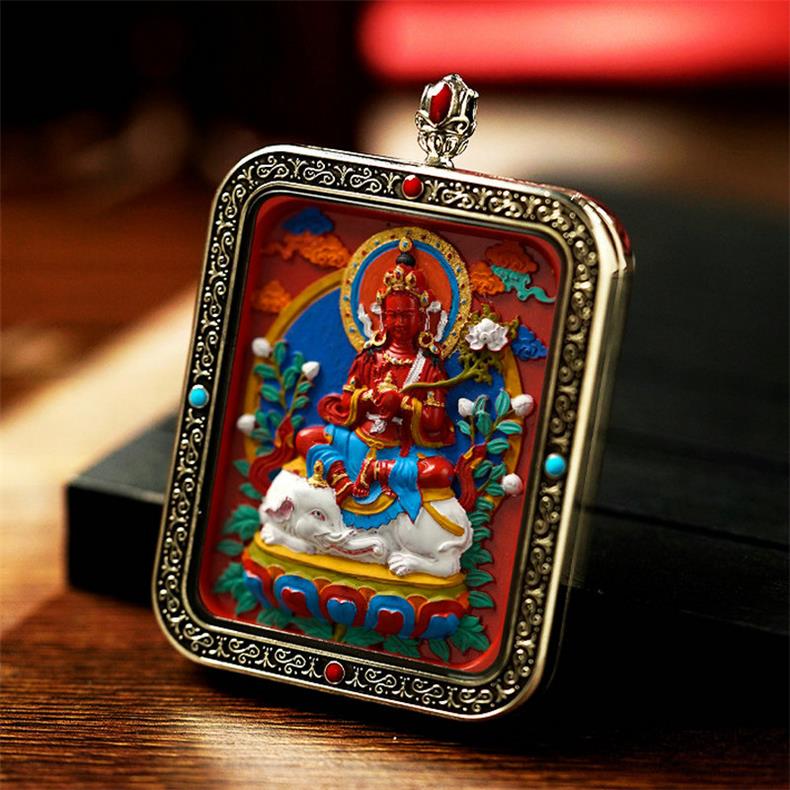 Wisdom and Virtue, Bodhisattva's Blessing, with Cinnabar Cinnabar Tangka Pushyun Manjushri Bodhisattva Lifelong Buddha Pendant