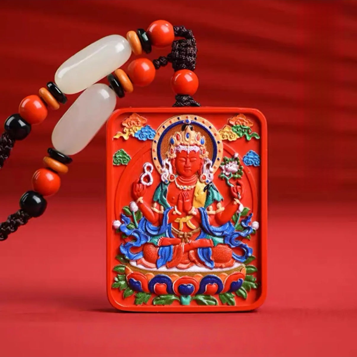 Cinnabar Blessing, Buddha's Shadow Follows, Containing Cinnabar Thangka Eight Guardian Buddha Pendant