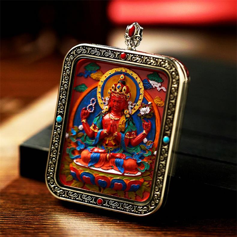 Wisdom and Virtue, Bodhisattva's Blessing, with Cinnabar Cinnabar Tangka Pushyun Manjushri Bodhisattva Lifelong Buddha Pendant
