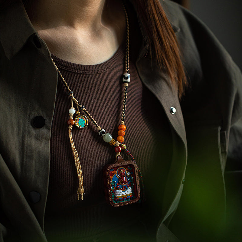 Samantabhadra's Blessing, Auspicious Year of the Snake - 2025 Snake Zodiac Samantabhadra Bodhisattva Thangka Pendant with Cinnabar