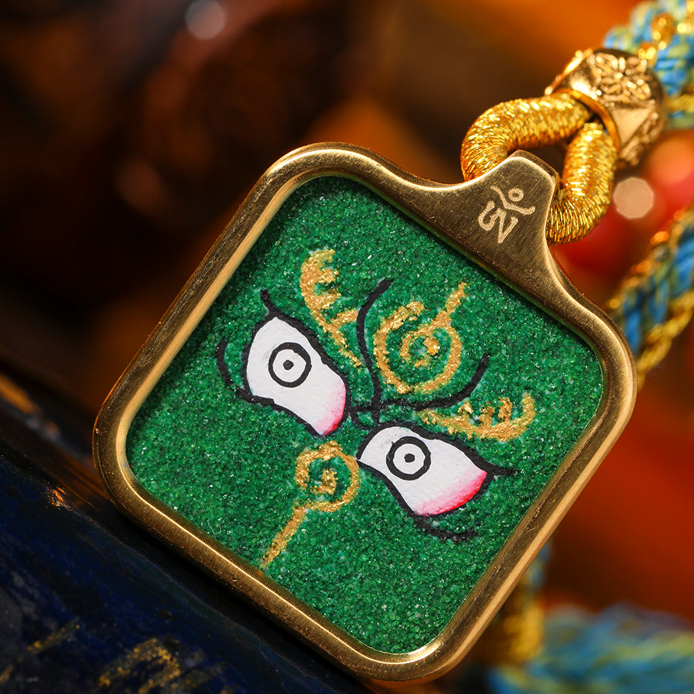 Green Fortune, Blessing and Health, Coarse Mineral Sand Green Fortune Buddha's Eye Pendant