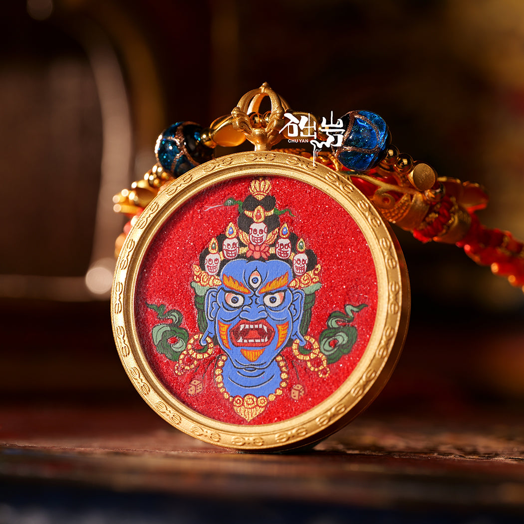 Coarse mineral sand contains blessings, auspicious heavenly mother pure hand-painted thangka pendant