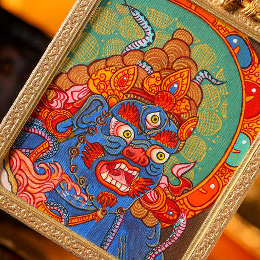 Black God of Wealth Protector, attracting wealth and removing obstacles, handmade thangka pendant, good luck and body protection