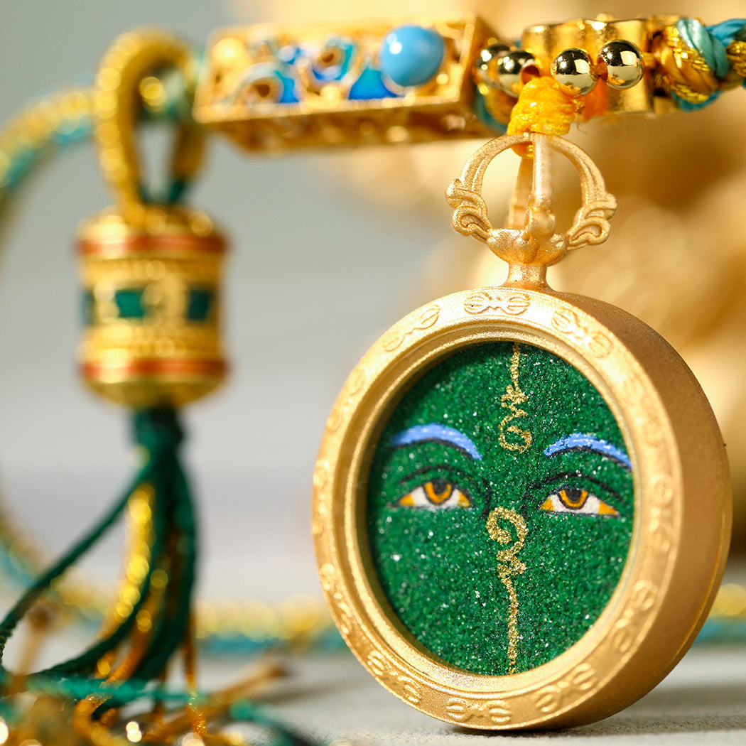 Buddha's Eyes Brightly Illuminated - Green Tara double-sided blessing, eliminate disasters and increase wisdom, pure handmade thangka body protection pendant