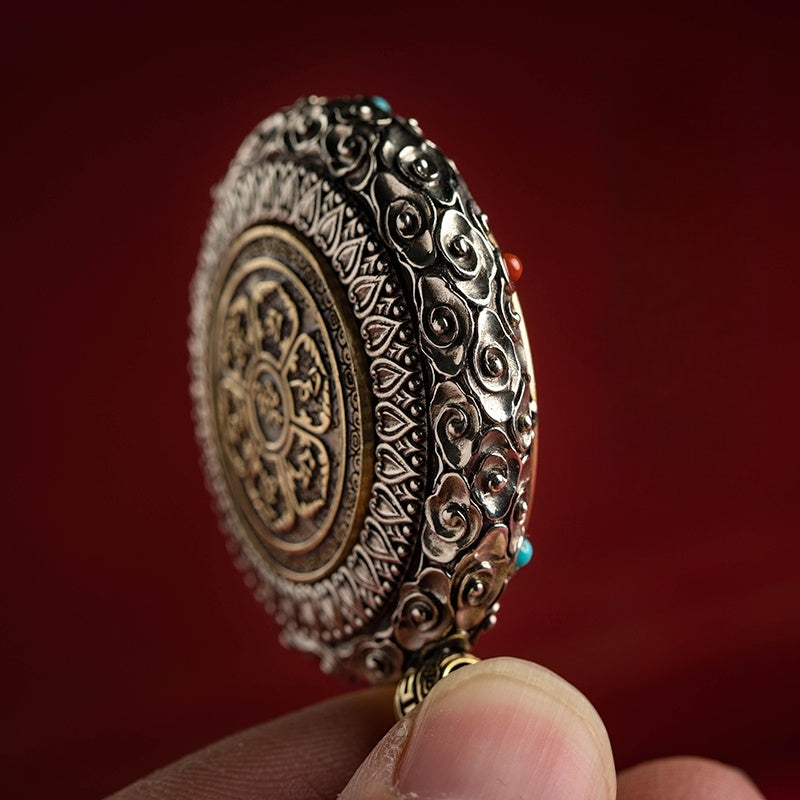 Cinnabar Blessing, Destiny Fortune – Cinnabar & Silver-Inlaid Guardian Buddha Pendant