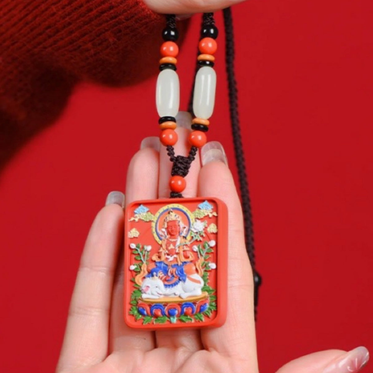 Cinnabar Blessing, Buddha's Shadow Follows, Containing Cinnabar Thangka Eight Guardian Buddha Pendant