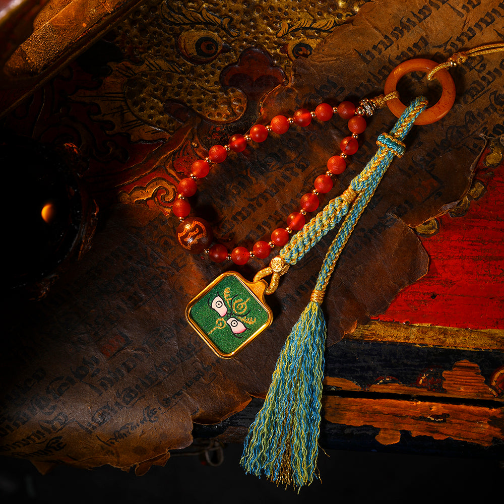 Green Fortune, Blessing and Health, Coarse Mineral Sand Green Fortune Buddha's Eye Pendant