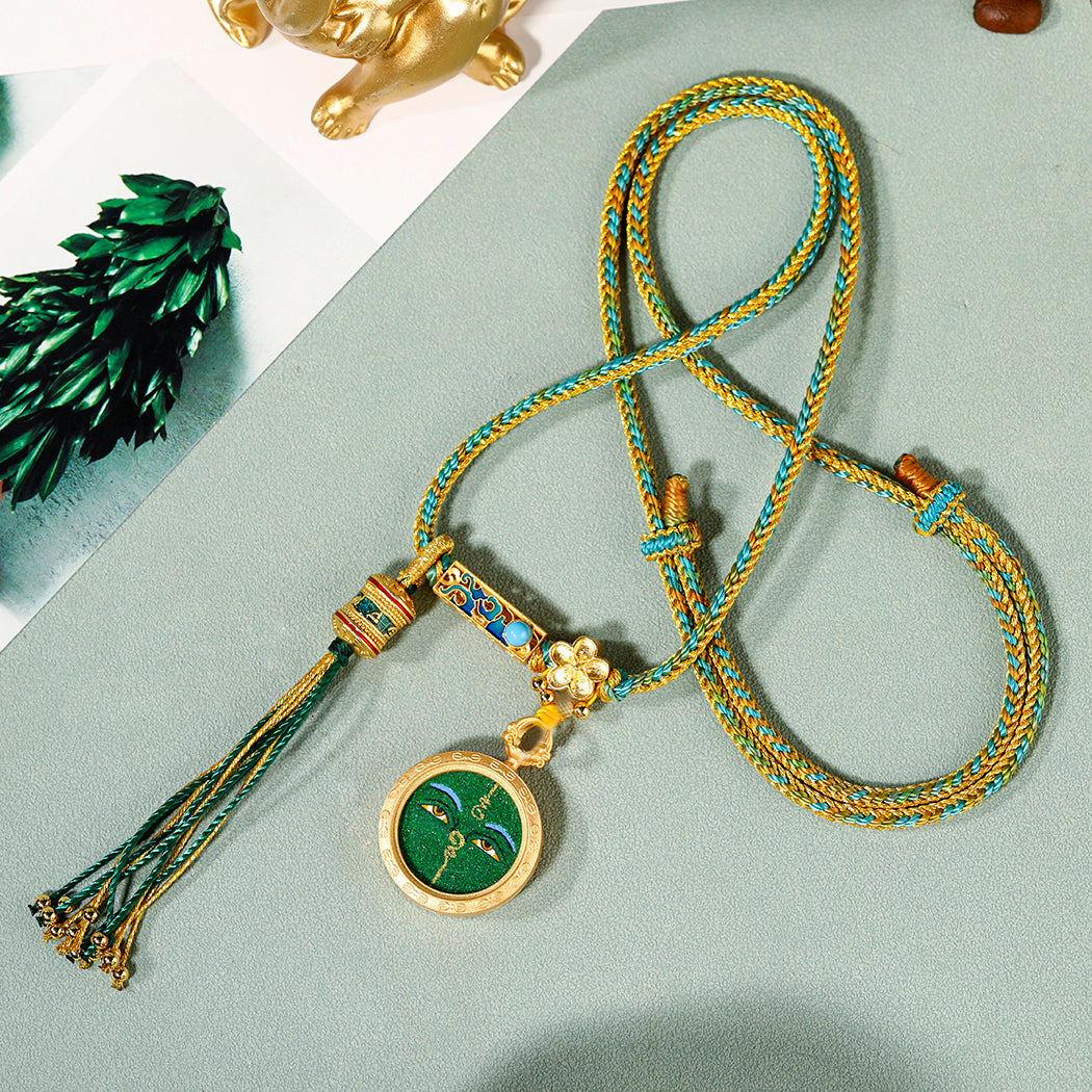 Buddha's Eyes Brightly Illuminated - Green Tara double-sided blessing, eliminate disasters and increase wisdom, pure handmade thangka body protection pendant