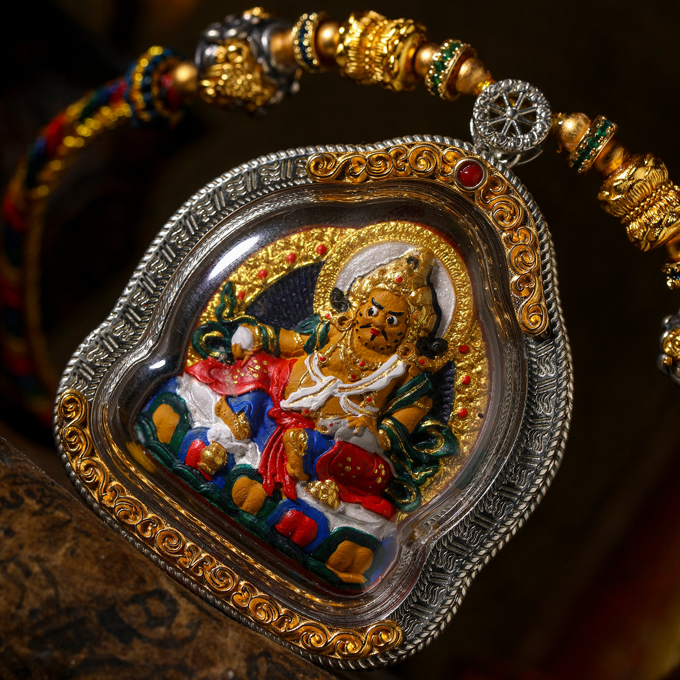 Jinhui Jucai - The Yellow God of Fortune Bestows Blessings, Positive Fortune, Pure Handmade Thangka Inviting Fortune Pendant