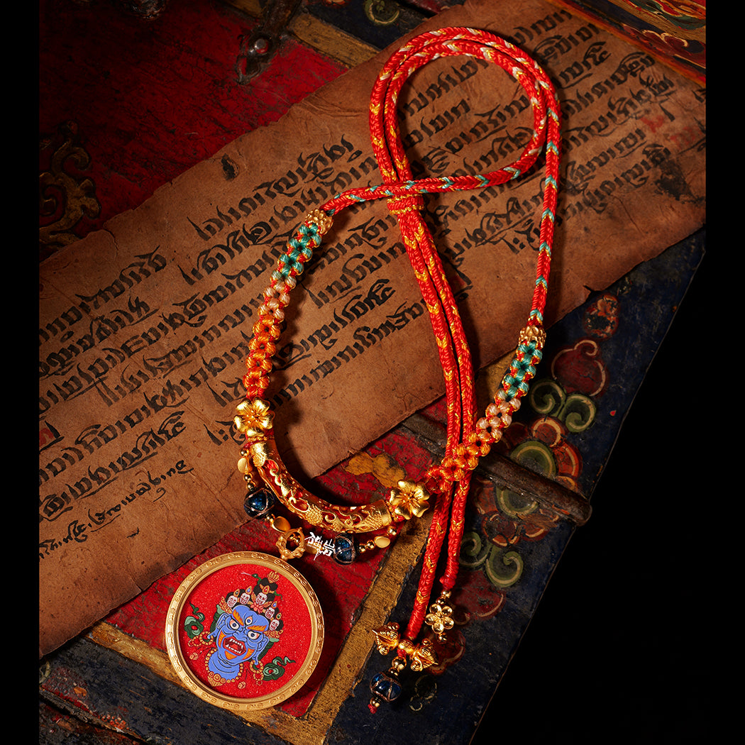Coarse mineral sand contains blessings, auspicious heavenly mother pure hand-painted thangka pendant