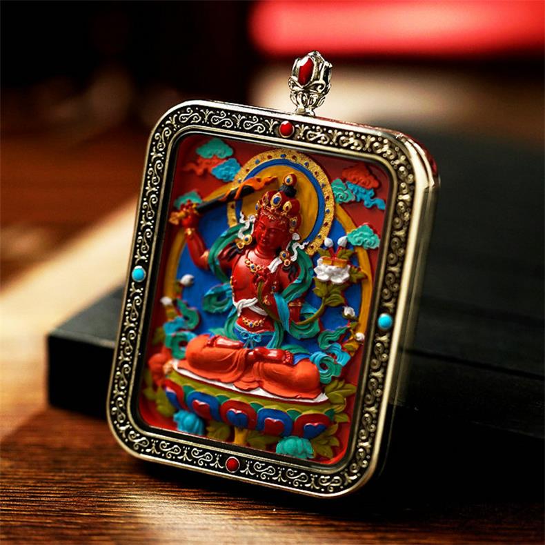 Wisdom and Virtue, Bodhisattva's Blessing, with Cinnabar Cinnabar Tangka Pushyun Manjushri Bodhisattva Lifelong Buddha Pendant
