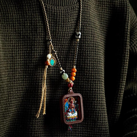 Samantabhadra's Blessing, Auspicious Year of the Snake - 2025 Snake Zodiac Samantabhadra Bodhisattva Thangka Pendant with Cinnabar