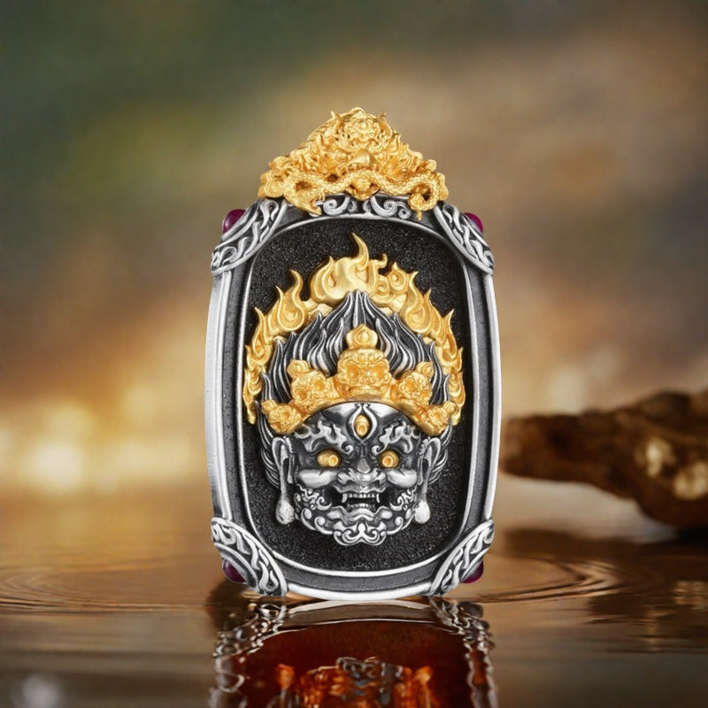 Mahakala Sterling Silver Pendant - Banish Misfortune, Summon Wealth & Blessings