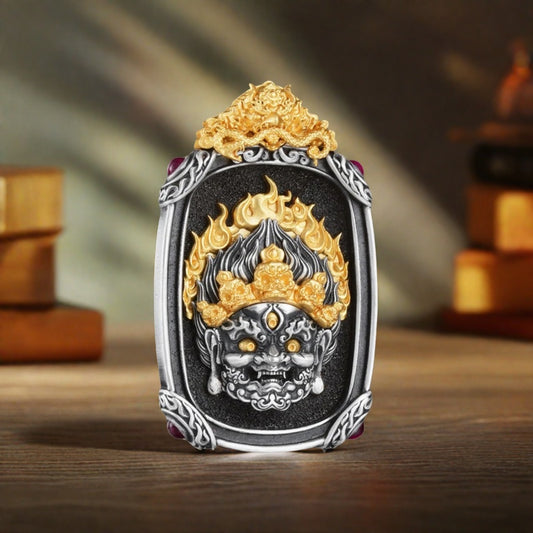 Mahakala Sterling Silver Pendant - Banish Misfortune, Summon Wealth & Blessings