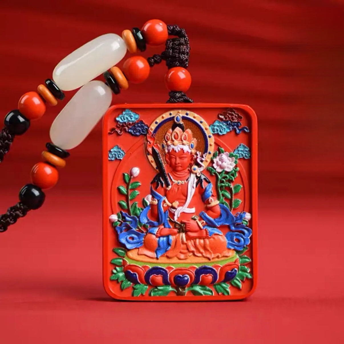 Cinnabar Blessing, Buddha's Shadow Follows, Containing Cinnabar Thangka Eight Guardian Buddha Pendant