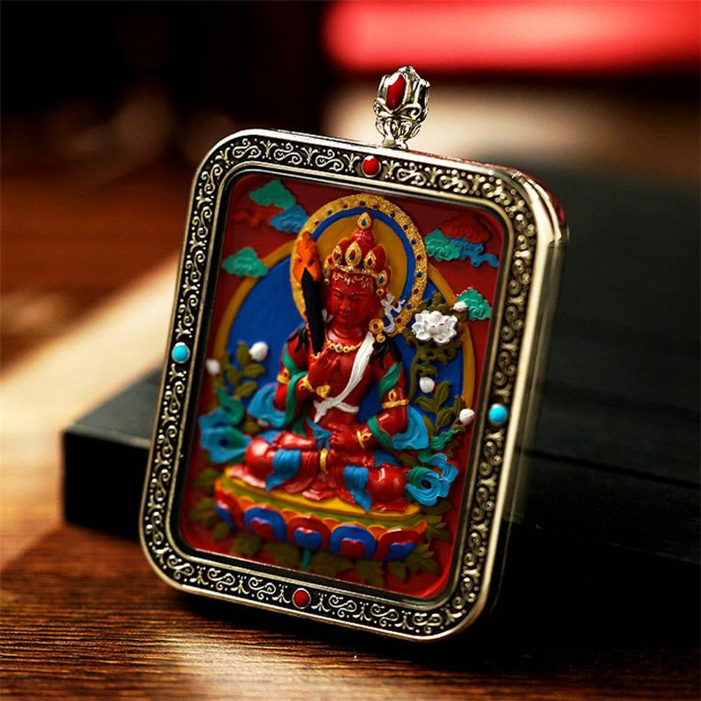 Wisdom and Virtue, Bodhisattva's Blessing, with Cinnabar Cinnabar Tangka Pushyun Manjushri Bodhisattva Lifelong Buddha Pendant
