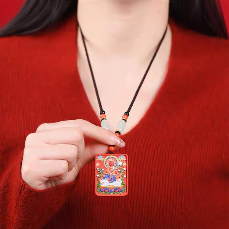 Cinnabar Blessing, Buddha's Shadow Follows, Containing Cinnabar Thangka Eight Guardian Buddha Pendant
