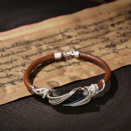 Love guardian stone, labradorite cowhide bracelet