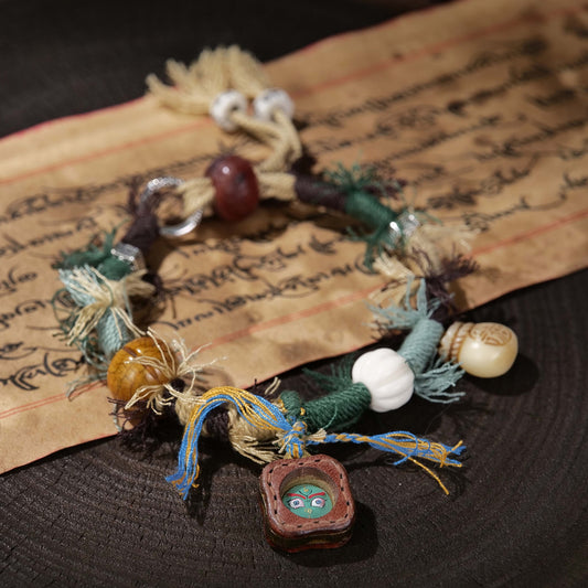Bringing Good Luck Tibetan Weave Blessing Possessing Power, Consumed Ox Horn Green God of Wealth Bracelet