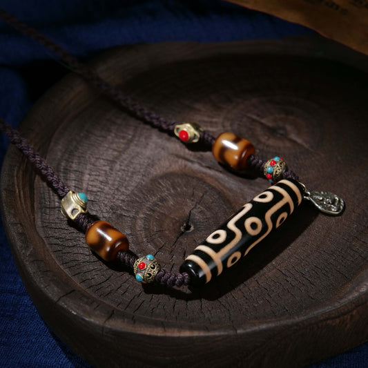 All things are accomplished, perfect as one's will King of beads nine-eyed dzi bead hand-woven necklace
