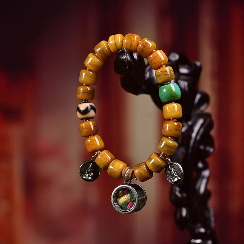Color Charm Camel Bone Bracelet – Tibetan Mala with Ritual Amulet