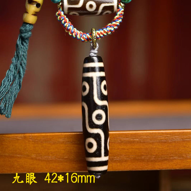 Tibetan Turquoise Mala Necklace with Camel Bone and Nine-Eyed Dzi Bead