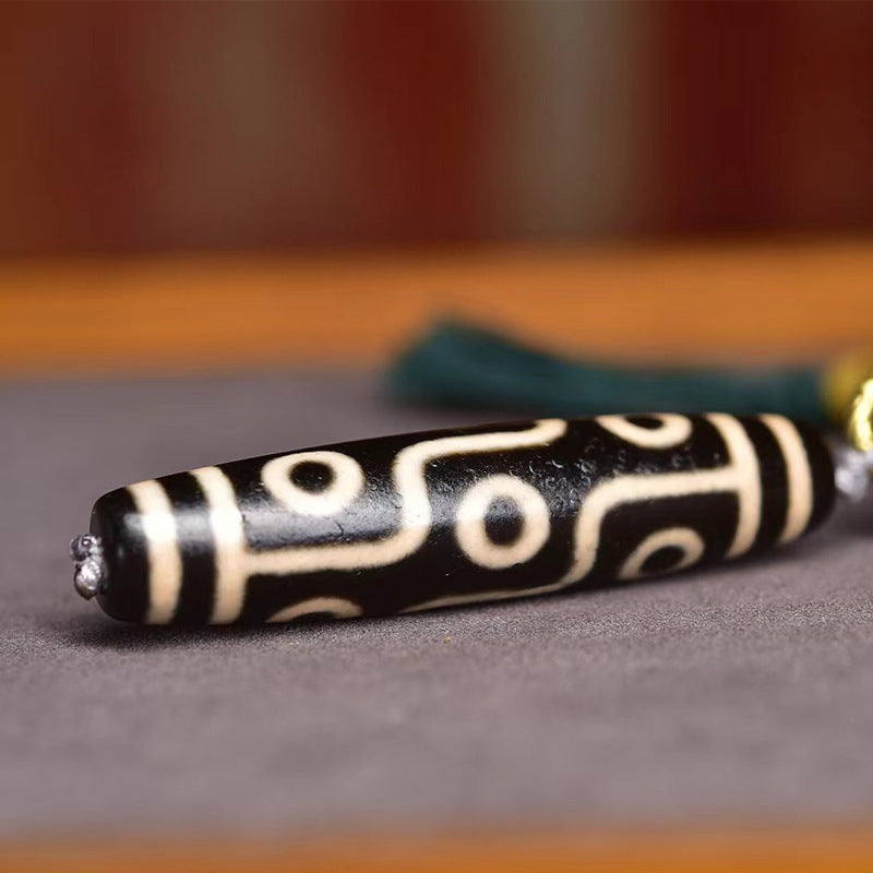 Tibetan Turquoise Mala Necklace with Camel Bone and Nine-Eyed Dzi Bead